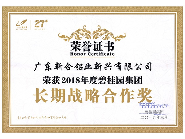 碧桂園集團長期戰(zhàn)略合作獎